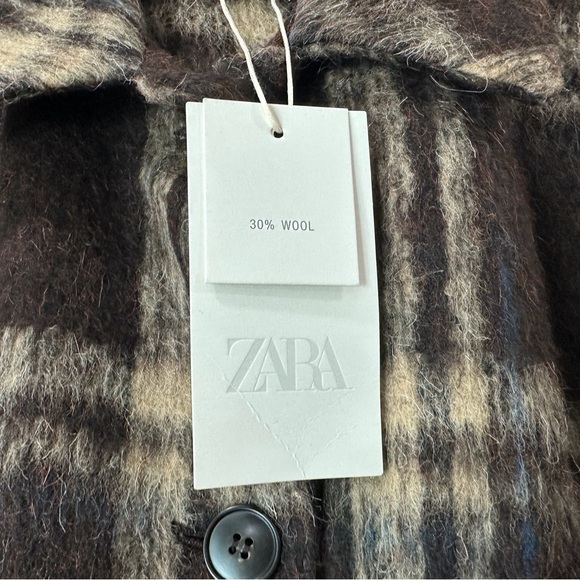 NWT Zara Plaid Jacket Wool Blend Cropped Black White Brown Shacket Women S 6318 - Picture 7 of 13